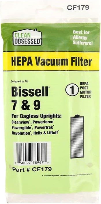 Clean Obsessed Reusable HEPA Vacuum Filter for Bissell Upright Vacuums; Fits Style 7, 9 & 16, Cleanview, Powerforce, Powerglide, Powertrak, Revolution, Helix & Liftoff Models