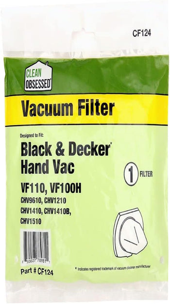 Clean Obsessed Replacement Filter Designed To Fit Black & Decker Hand Vac Models VF110, VF100H, CHV9610, CHV1210, CHV1410, CHV1410B, & CHV1510