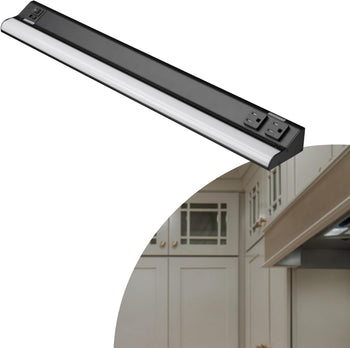 American Lighting UCR-5CCT-24-BK - Under Cabinet Lighting 24 Inch LED Black Fixture Courant with Two Receptacles - Adjustable Color Temperature - 120V AC - Ideal for Kichens