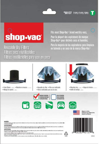 Shop Vac 3 Reusable Dry Filters 90137