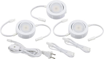 MVP Three Puck Kit, Easy to Install Dimmable Swivel Puck Lights, Linkable, cETLus Listed, 2-3/4-Inch Diameter, 4.3-Watt, 2700K White Finish, 3-Pack Puck Kit