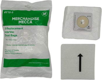 Premium Replacement Bags for Intervac #Y10 Fits Models CS-6, CS-8 & CS-10 - Contains 5 Cloth Bags & 1 Motor Filter - Aftermarket Replacement for Part #Y10-5
