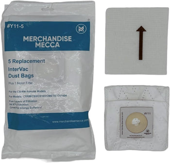 Premium Replacement Bags for Intervac Models CSRM / CS9 / CS10 / And DOMETIC CV1004 - Contains 5 Cloth Bags & 1 Motor Filter - Atermarket Replacement for #Y11-5