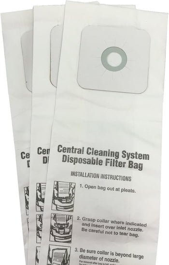 CENTRAL VACUUM BAGS for Nutone 391, 391-8, 3918, 44186 3-Pack