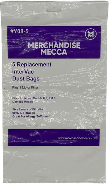 Premium Replacement Bags for Intervac Y08 Fits Models H, F, RM, GH, and GF - Contains 5 Cloth Bags, Aftermarket Replacement for Y08-5