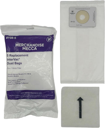 Premium Replacement Bags for Intervac Y08 Fits Models H, F, RM, GH, and GF - Contains 5 Cloth Bags, Aftermarket Replacement for Y08-5