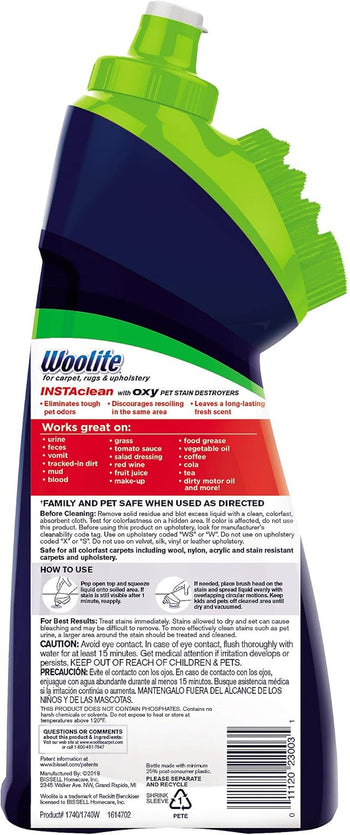 Woolite InstaClean Pet with Brush Head Cleaner, 1740, 18 fl. oz, 18 Fl Oz , white