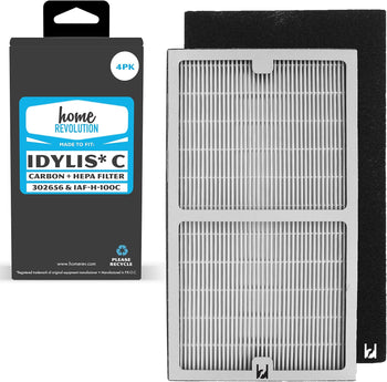 Home Revolution Idylis Part # IAF-H-100C for Idylis Air Purifiers IAP-10-200, IAP-10-280, Comparable 2 HEPA Filter Plus 2 Pack Carbon Filter. A Brand Quality Aftermarket Replacement 4PK