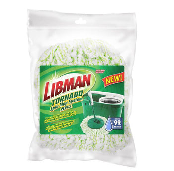 Libman Green White Microfiber Tornado Spin Mop Refill, Machine Washable & Reusable Replacement Head